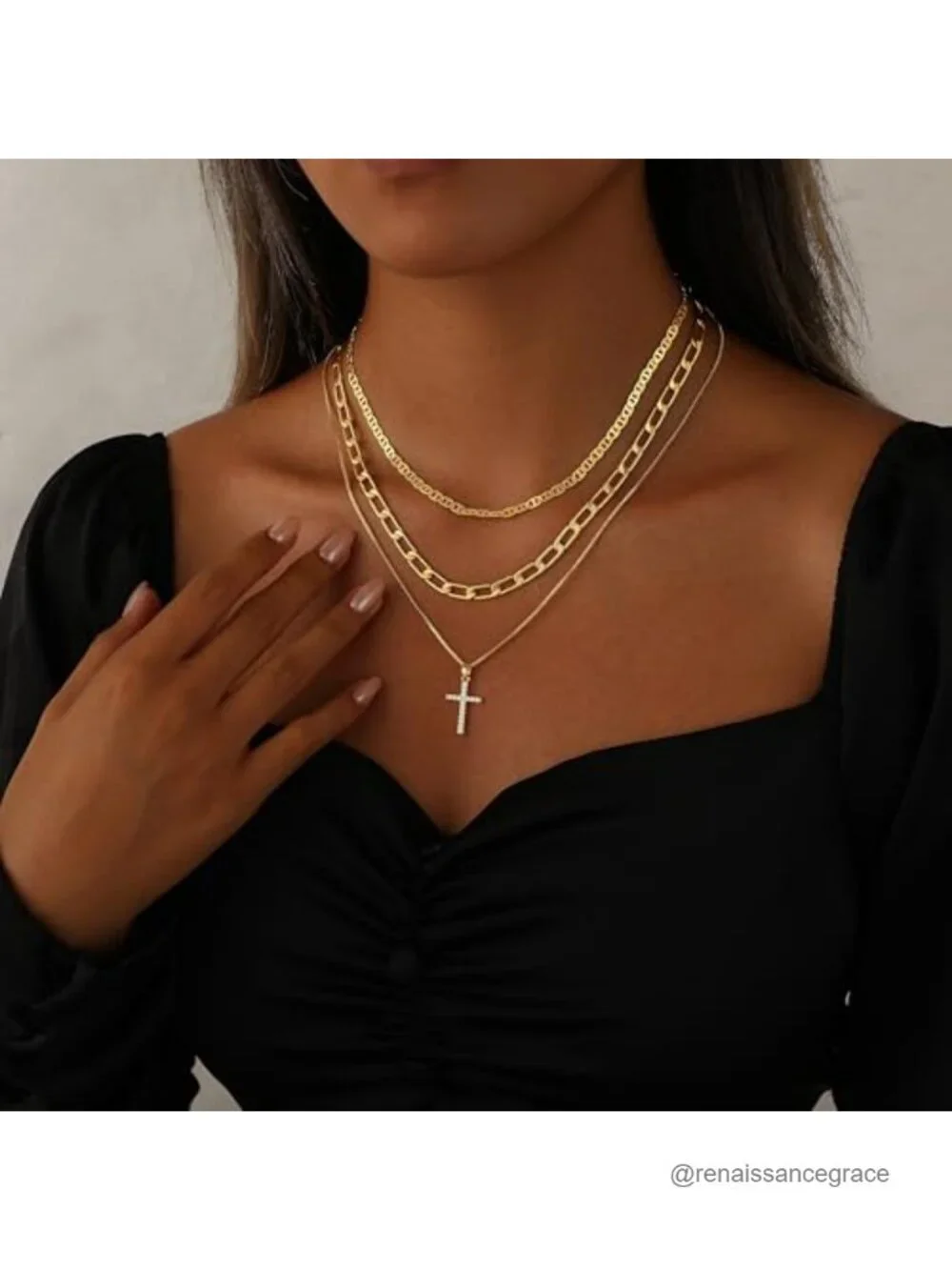 14K Gold Plated Cross Necklace for Women, Dainty CZ Pendant, Layering Chain
